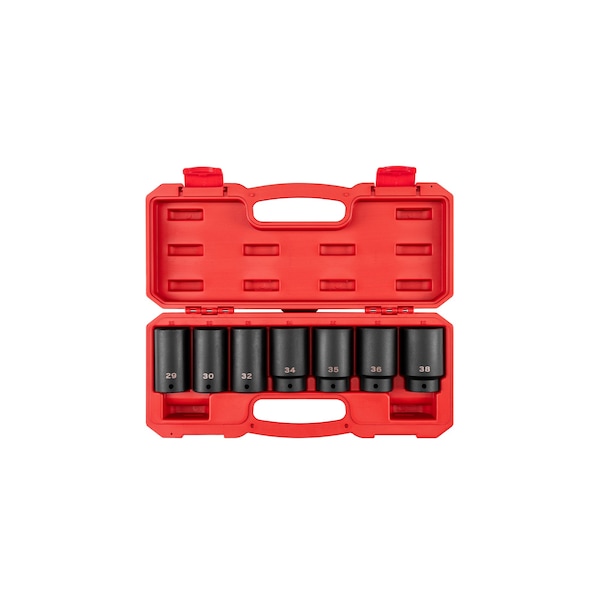 1/2 Inch Drive Deep 6-Point Axle Nut Impact Socket Set with Case, 7-Piece (29-38 mm)